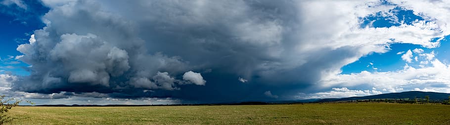 landscape photo of green grass under white clouds at daytime HD wallpaper