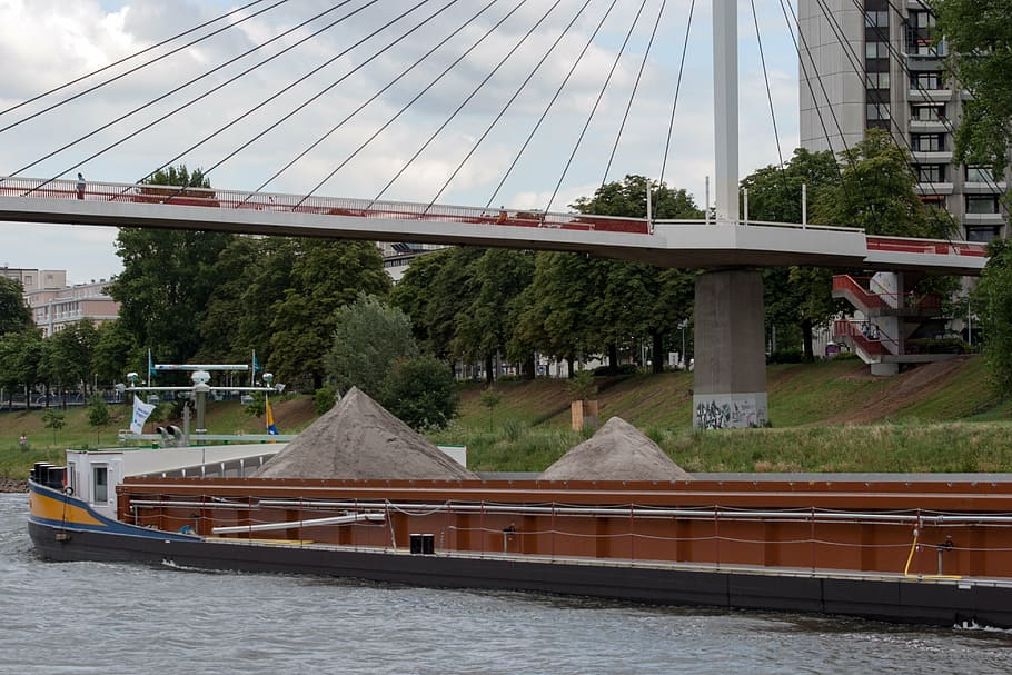 mannheim, neckar, bridge, ship, architecture, built structure HD wallpaper