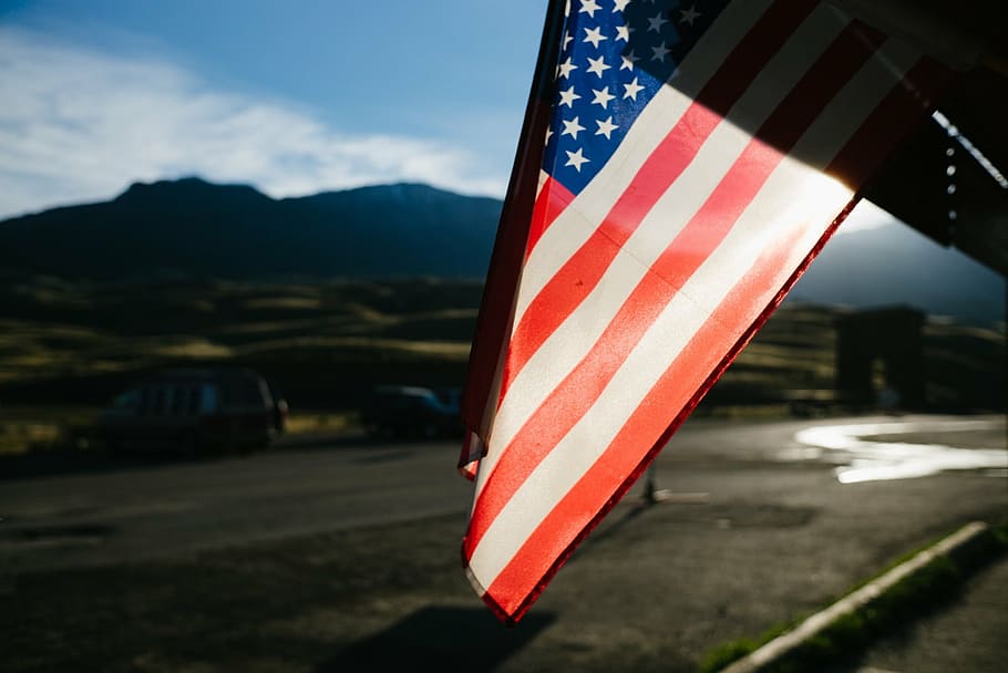 USA Flag, selective, focus, photography, flaglet, covering, crepuscular