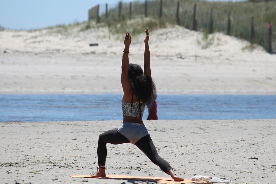 Wallpaper Yoga, Beauty, sand, asana, horizon, yoga, space, the
