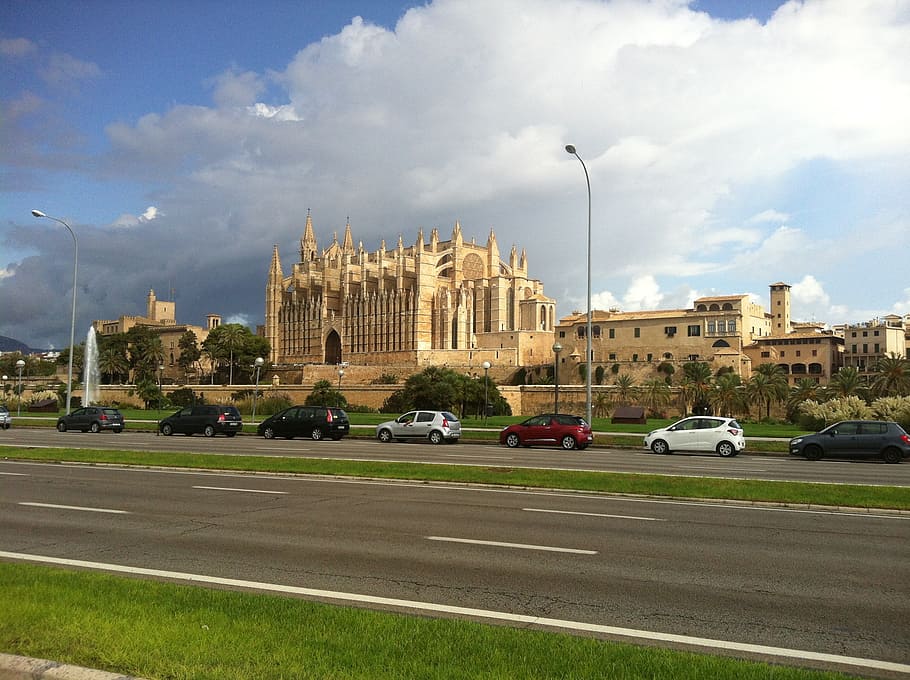 mallorca, cathedral, palma, mode of transportation, car, built structure HD wallpaper