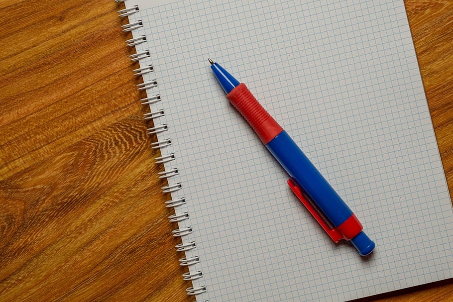 ballpoint pen on graphing notebook, notes, pages, paper, background HD wallpaper