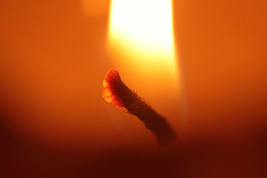 candle light, candle wick, flame, dark, candle flame, gold HD wallpaper