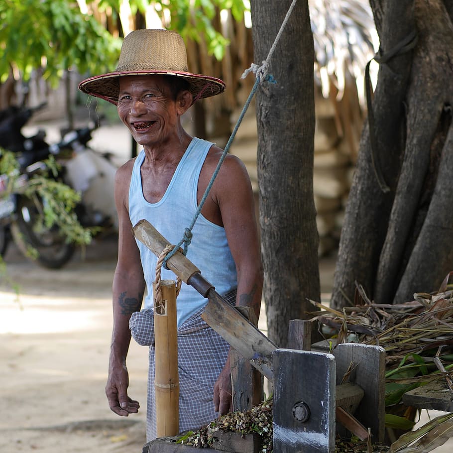 bauer, myanmar, old, man, luck, face, burma, hat, one person HD wallpaper