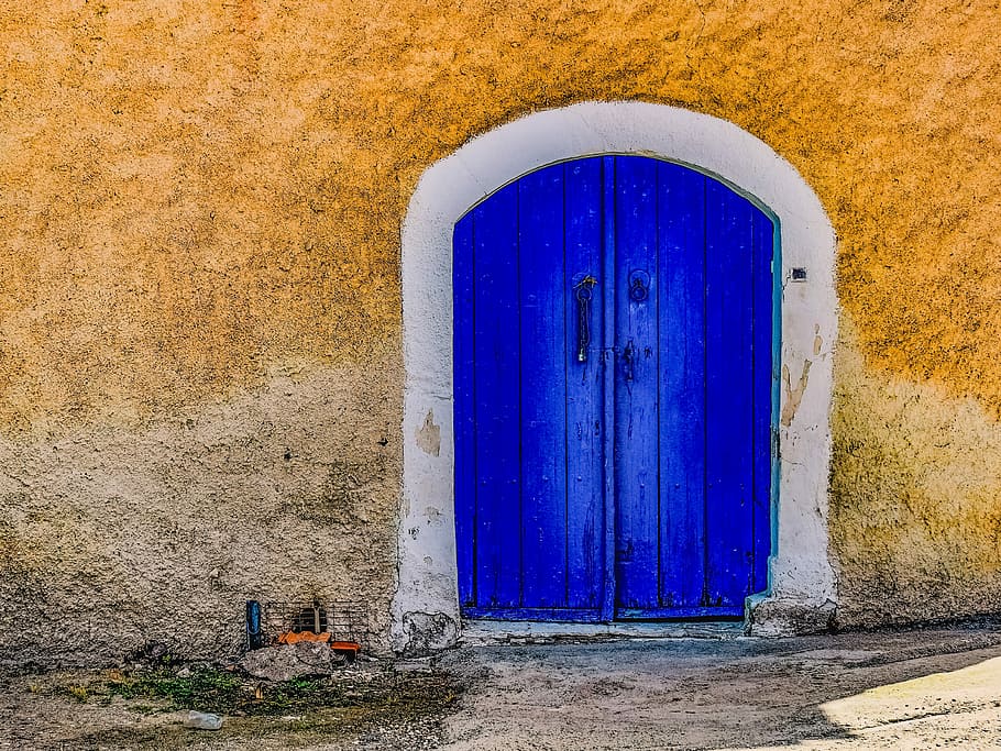 closed blue door, wall, texture, architecture, old, traditional HD wallpaper