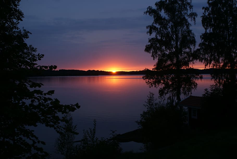 sunset, nature, dusk, waters, lake, landscape, sky, beauty in nature HD wallpaper
