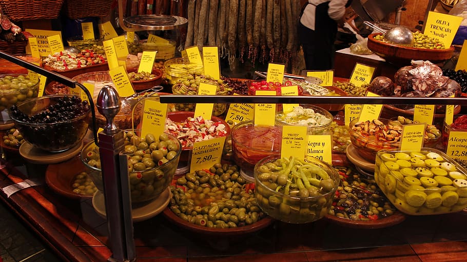 Olive, Palma, Vegetables, Ham, food, market, store, market Stall HD wallpaper