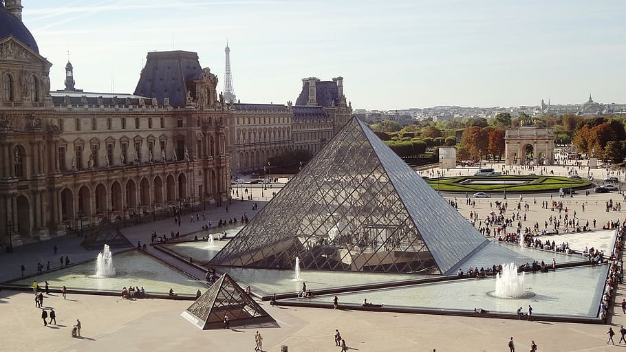 The Louvre, Paris, pyramid, architecture, famous Place, europe HD wallpaper