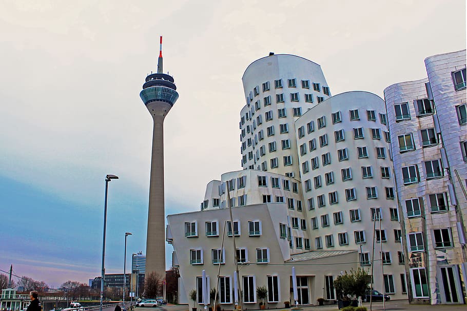 city, architecture, skyscraper, building, gehry buildings, düsseldorf HD wallpaper