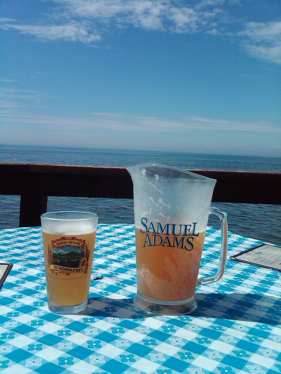 sea, view, ca, fe, beer, glasses, food and drink, refreshment HD wallpaper
