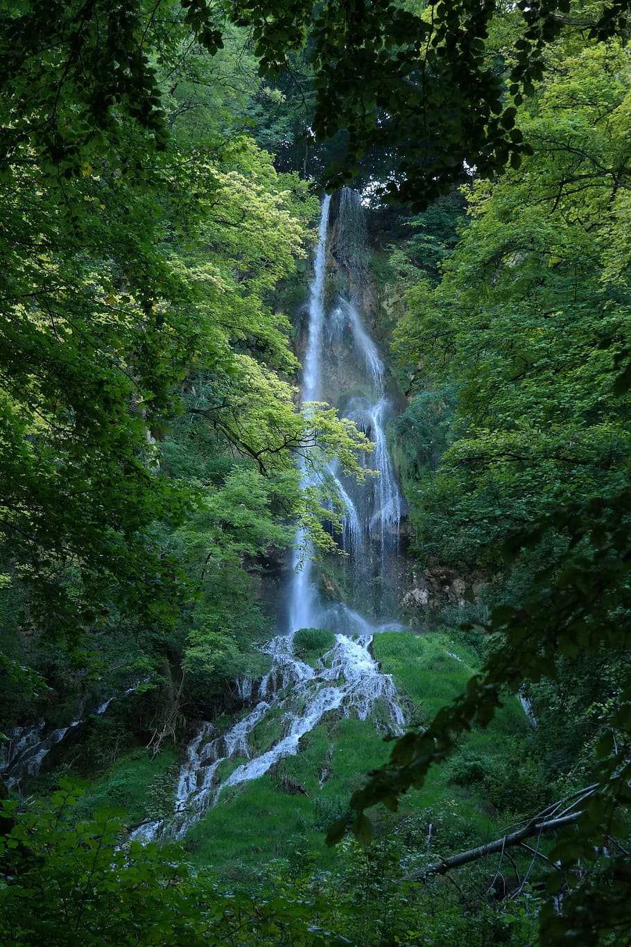 Waterfall, Urach Waterfall, long exposure, water veil, swabian alb, HD wallpaper