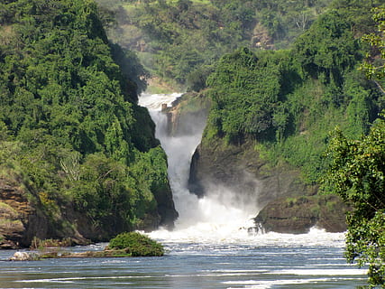 Murchison Falls, Waterfall, Uganda, tree, scenics, nature, river HD wallpaper