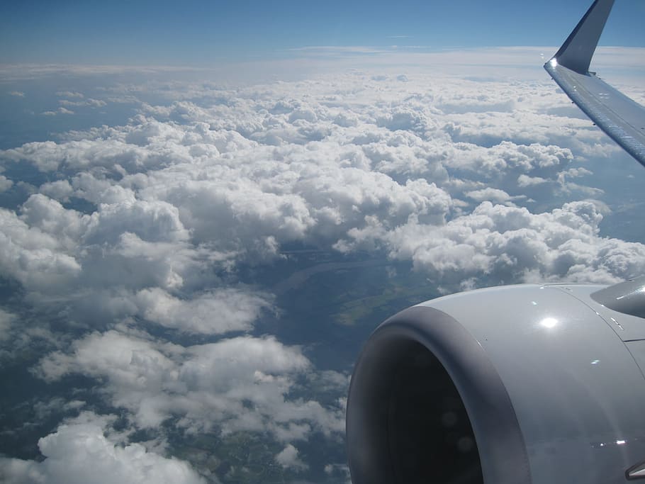 Plain, Air, Blue, Blue Sky, clowds, airplane, aerial view, cloud - sky HD wallpaper