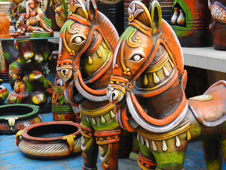 decorative, pots, traditionally indian, clay, traditional culture