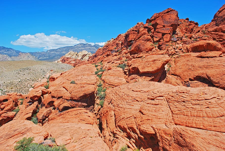 cliffs, rocks, red, landscape, nature, outdoors, summer, stone HD wallpaper