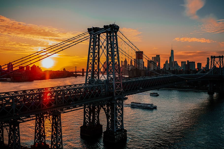 silhouette photo of bridge, steel bridge, architecture, structure HD wallpaper