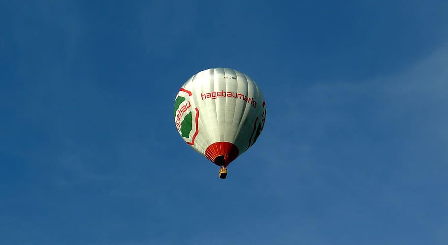 Hot-Air Balloon, Aerostat, hagebau, flying balloon, advertising hot air balloon, HD wallpaper