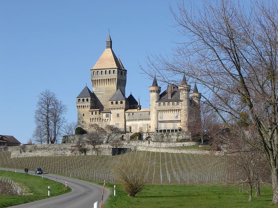 switzerland, castle, architecture, built structure, tree, building exterior HD wallpaper