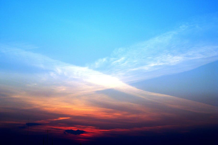 blue sky during golden hour, evening sky, sunset, clouds, cloud - sky HD wallpaper