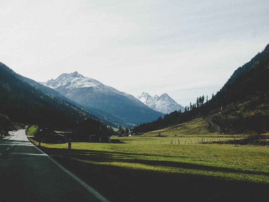 Landscape Photography of Mountains Near Road, austria, barn, countryside HD wallpaper