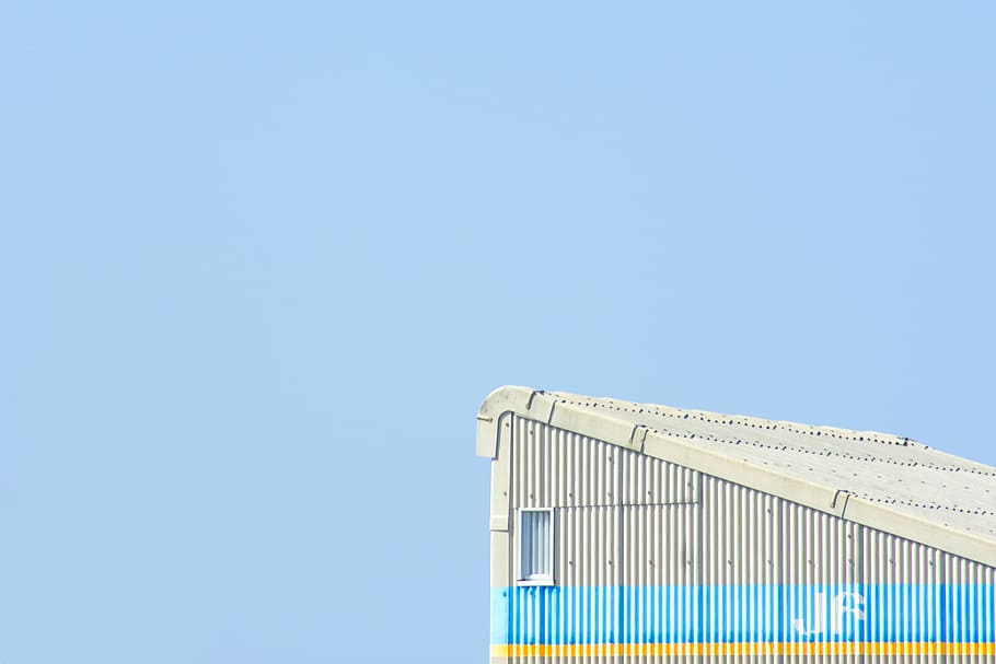 white and blue building under clear sky, untitled, minimal, light blue HD wallpaper