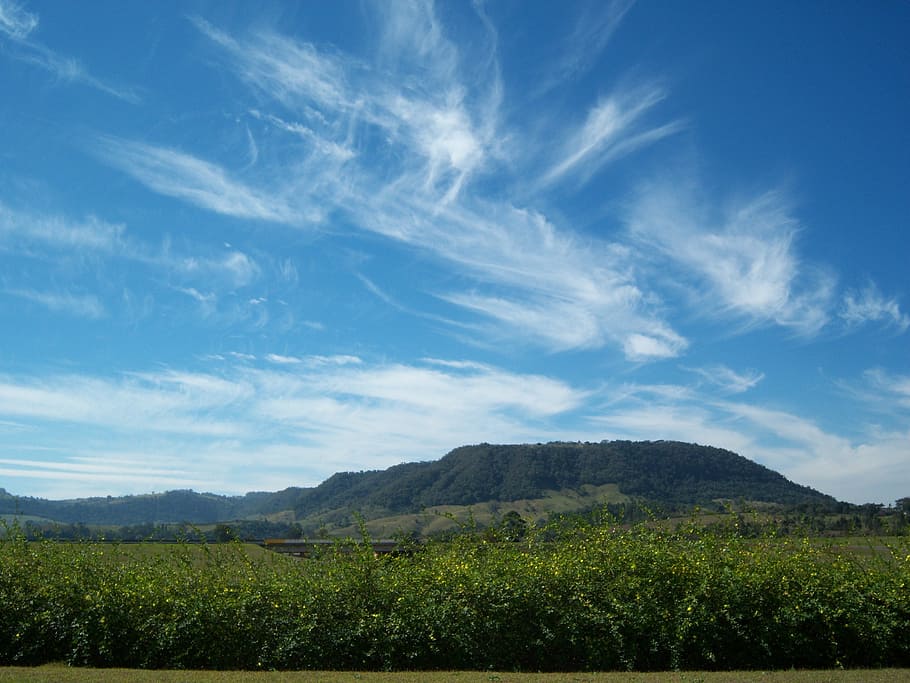 sky, clouds, horizon, landscape, nature, mountain, hill, tree HD wallpaper