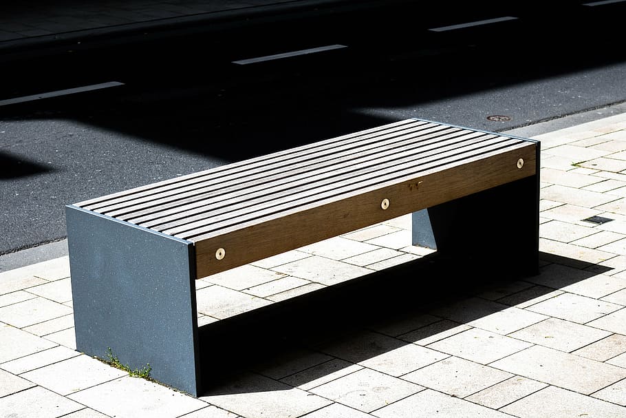 bank, road, sit, bench, rest, click, seating furniture, wooden bench HD wallpaper