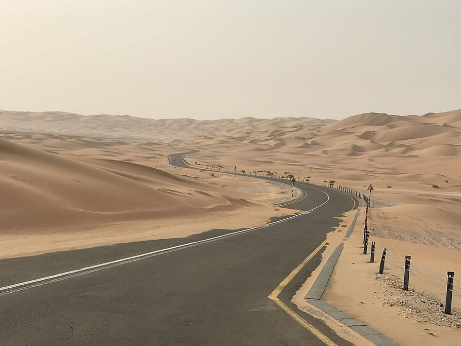 A Mermerizing Trip, road beneath a desert, desert road, dune HD wallpaper