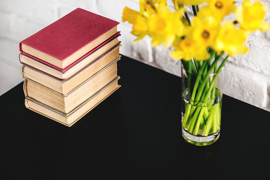 yellow, flower, vase, table, books, plant, flowering plant HD wallpaper