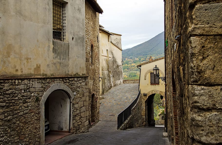 san gemini, door, umbria, walls, stones, old houses, middle ages, HD wallpaper