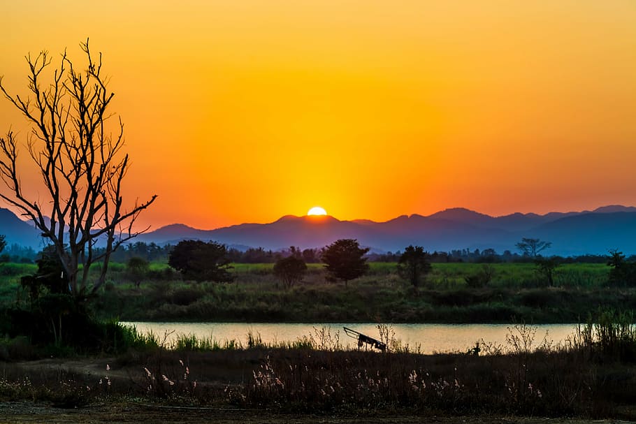 sunset, hill, mountain, sunset landscape, outdoor, scenery HD wallpaper