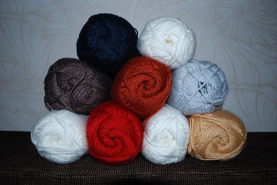 wool, yarn, hank, white, gray, beige, red, blue, brown, bunch HD wallpaper