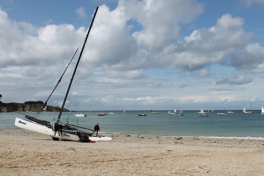 beach, sailing, brittany, water, sea, nautical vessel, transportation HD wallpaper