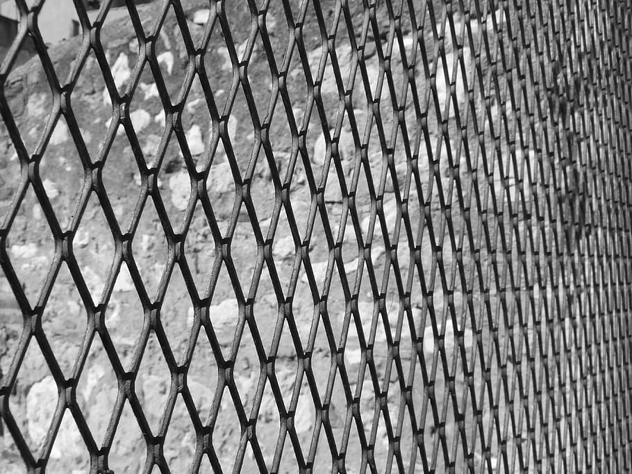 grating, metallic, texture, background, perspective, black and white HD wallpaper
