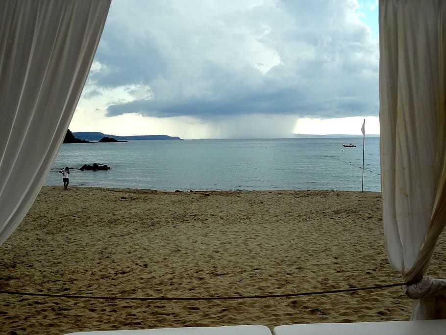 thunderstorm, horizon, nebida, window, sea, water, land, sky HD wallpaper