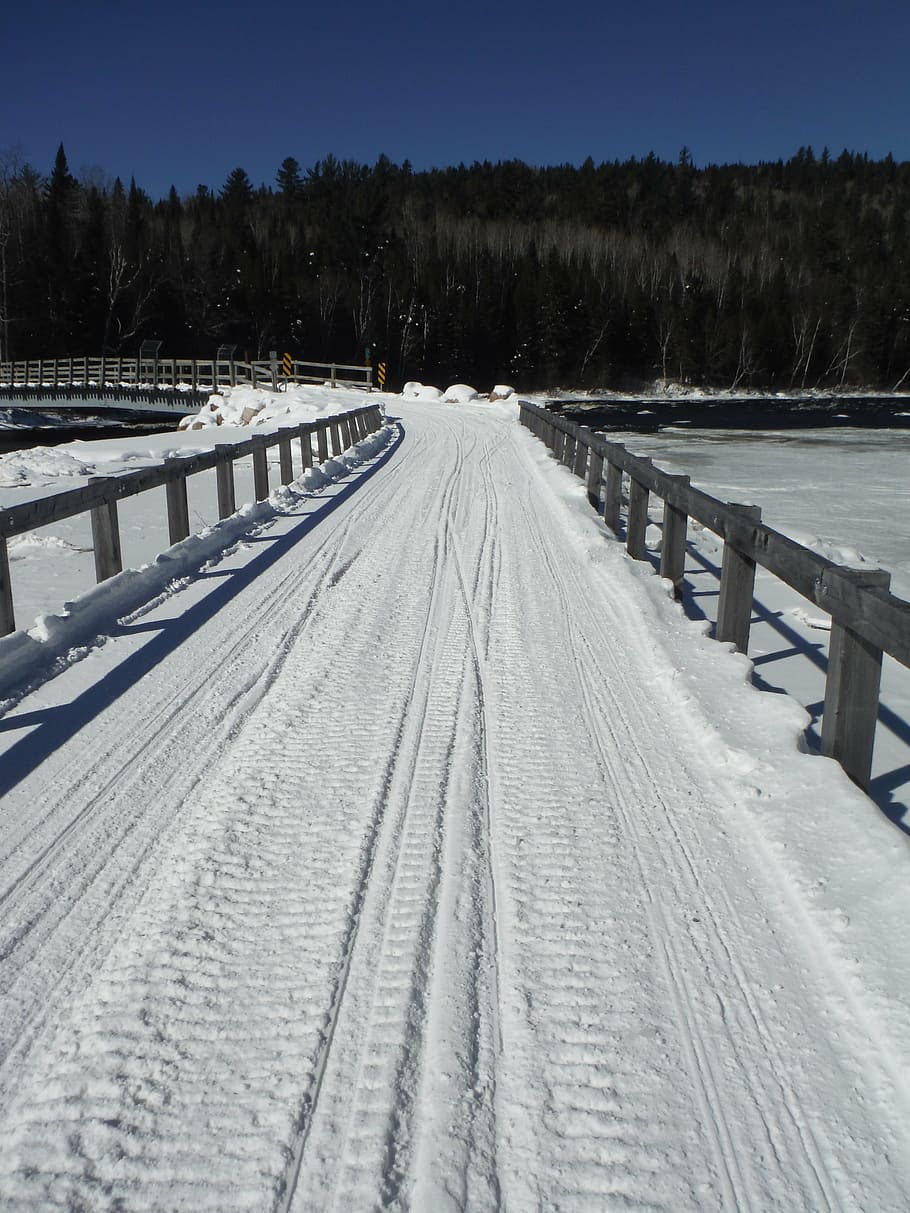 canada, snowmobiling, winter, bridge, snowmobile, quebec, cold temperature HD wallpaper