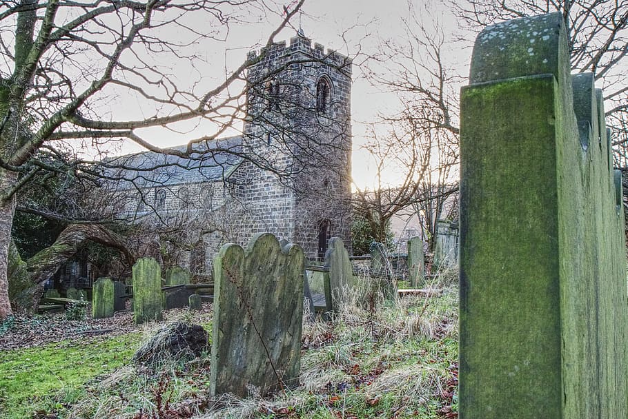 Church, Graveyard, Headstone, Scenery, otley, yorkshire, outdoors HD wallpaper