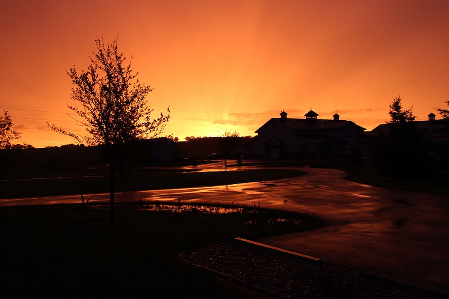 rain, sunset, landscape, evening, rural, country, countryside HD wallpaper