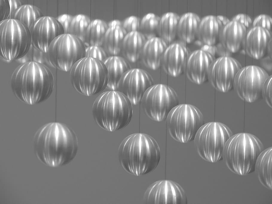 balls, metal, threads, network, black, white, depend, silver colored HD wallpaper