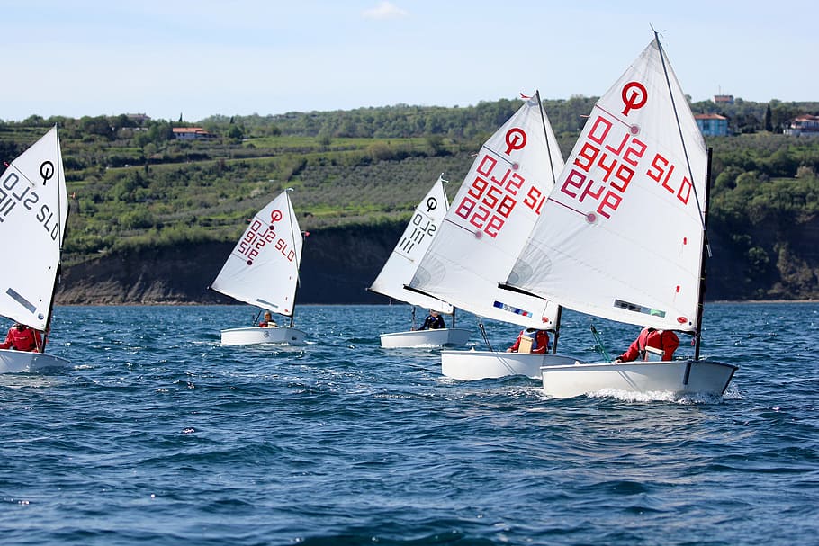 sailing, optimist, sport, young, boat, race, water, sea, nautical vessel HD wallpaper