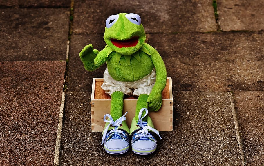 kermit, sit, bank, sneakers, pants, frog, funny, wave, soft toy HD wallpaper