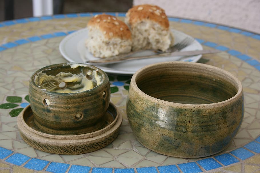 butter, breakfast, ceramic pot, bread, diet, food and drink HD wallpaper