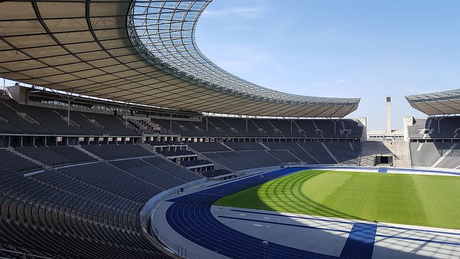 green and gray sportsfield, olympic stadium, berlin, architecture, HD wallpaper