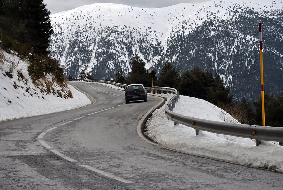 road, snow, curve, chains, nevada, mountain, car, lead, transport HD wallpaper
