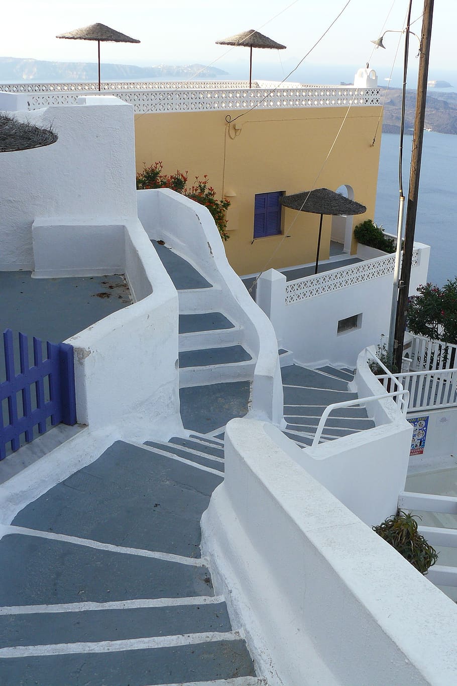 greece, santorini, stairs, architecture, building exterior HD wallpaper