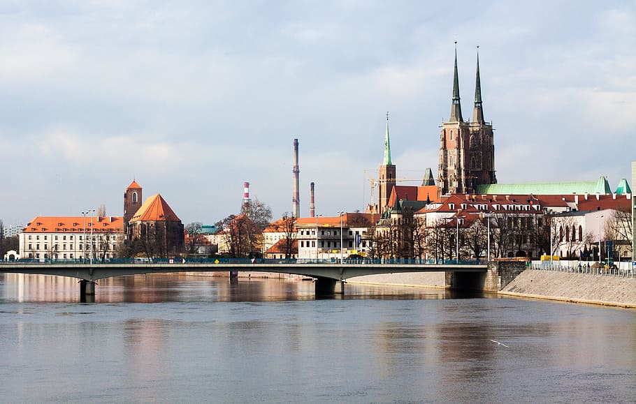 photo of brown and green church beside river, Wroclaw, Bridge HD wallpaper