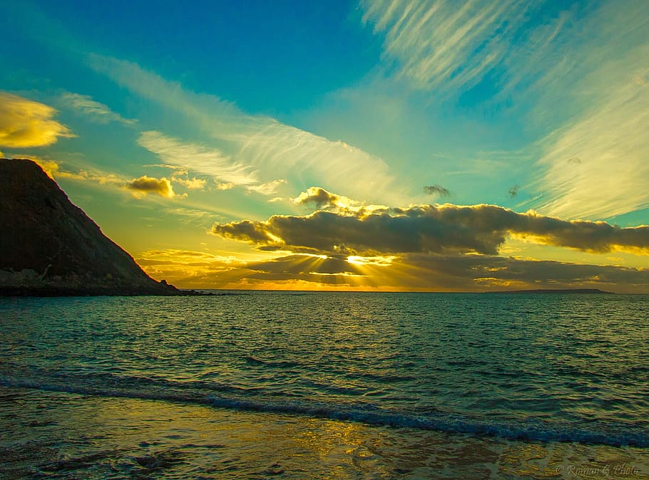 sea and clouds, sunset, horizon, sunlight, water, sky, scenics - nature HD wallpaper