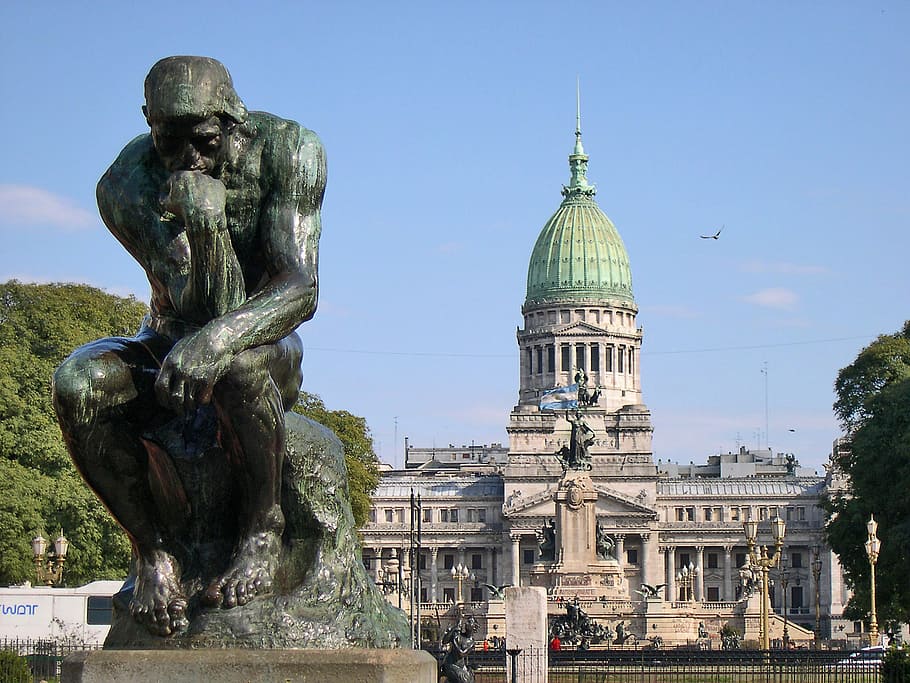 Rodin's Thinker in front of congress at Buenos Aires, Argentina, HD wallpaper