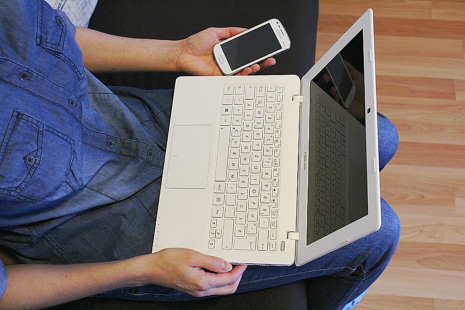 laptop, work, notebook, mobile phone, smartphone, communication HD wallpaper