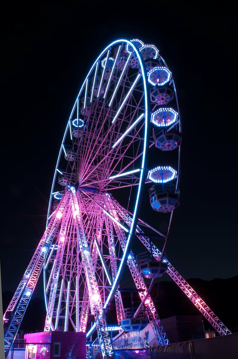manege, illumination, slow break, illuminated, night, ferris wheel HD wallpaper